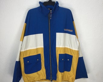 Giacca a vento vintage Tommy Hilfiger: logo ricamato multicolore anni '90, taglia L