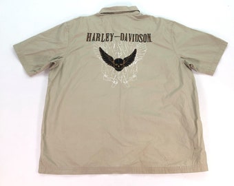 Vintage Harley Davidson schedel geborduurd shirt met knopen (XL)