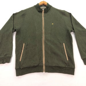 Vintage Golden Bear Grüner Zip-Pullover: Gestickter Bär, Grösse M