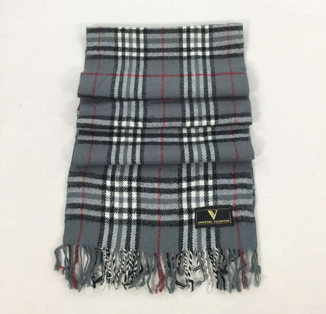 Vintage Vincenzo Valentino Check Wool Scarf Muffler Neck