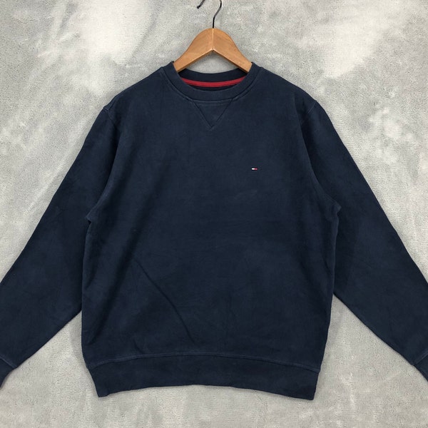 Tommy Hilfiger Small Logo Sweatshirt Black Hilfiger Crewneck Tommy Hilfiger Flag Jumper Casual wear Streetwear Men Women