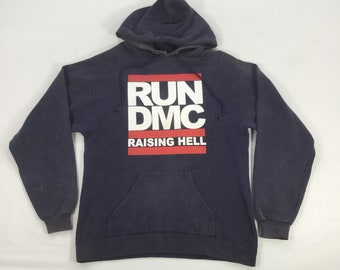 Vintage 90er Jahre Run DMC "Raising Hell" Hoodie: Blaues Hip Hop Rap - Größe S