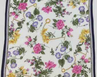Vintage Celine Floral Handkerchief / Flower Neckerchief / Pocket Square / Designer Luxury Hanky