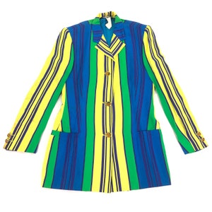 Vintage VERSACE  Mulicolors Women Blazer Small  Striped Jacket Coat Rainbow Authentic Designer Made in Italy Work Casual Luxury  size S