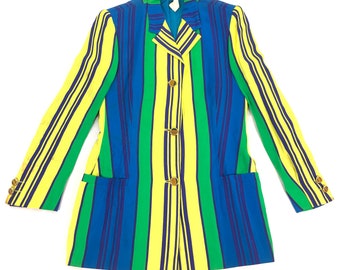 Vintage ISTANTE VERSACE Striped Rayon Blazer, Multicolor, Rainbow, Designer, Luxury, Made in italy- Size 40