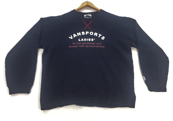 Vintage Vansports Ladies Sweatshirt Vans Crewneck Vansports Pullover Sweater  Sportswear Blue Print Size M 