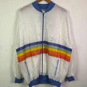 Vintage 90s PUMA Stripe Windbreaker Jacket Puma Full zipper Sweater Sportswear Track Top Rainbow Stripe Xl Size