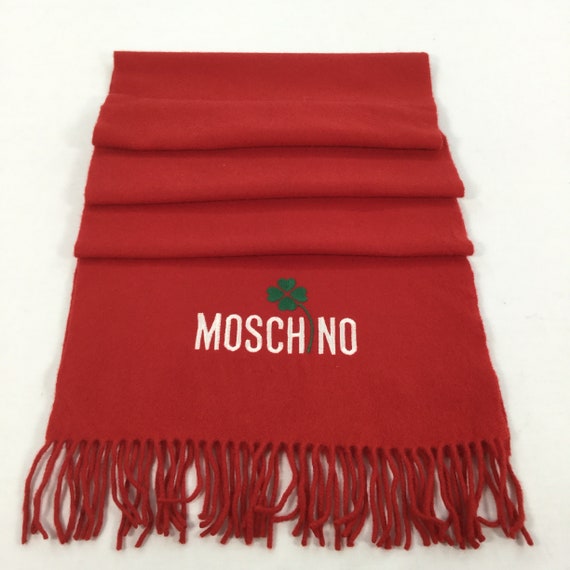 EMBROIDERED LAMBSWOOL SCARF 【RED】 Moschino Red Lambs Wool Scarf Muffler Wool Neck Scarves Neck