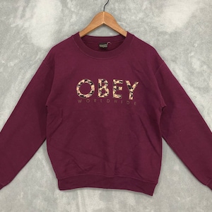 Obey Sweatshirt Frauen Obey Crewneck Obey Sweater Casual Streetwear Blumen Logo Print Rot Size S