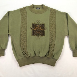 Vintage 90s Toroy Embroidery Sweatshirt Green Crewneck Retro Sweater Japan Jumper Classic Men Women Size L