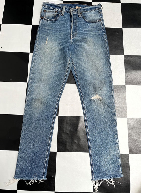 Mens levi's 501 distressed jeans cheap