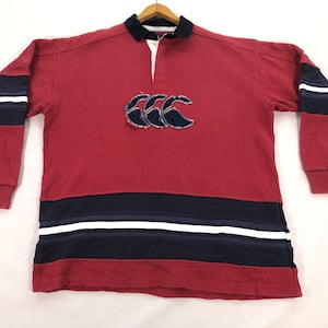 Vintage Canterbury of New Zealand Polo Shirt Large Red Rugby Long Sleeve Shirt  Sports Casual Streetwear Retro  Size L