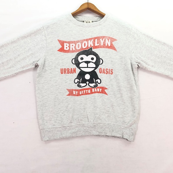 Brooklyn Uittg Baby Ape Sweatshirt Women Monkey Crewneck Ape Graphic Sweater Brooklyn Jumper Animal Print Japanese Brand Streetwear  Size M