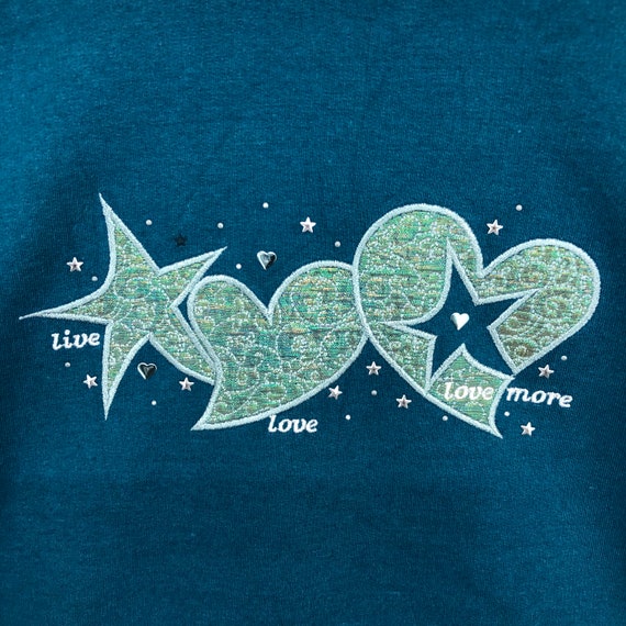 Vintage Love Star Embroidery Sweatshirt Heart Cre… - image 2