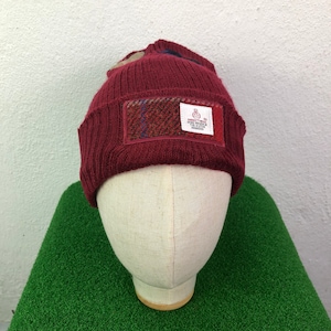 Vintage Harris Tweed Beanie Hat Bobble Hat Patches Hat Designer Hat Winter Hat Luxury Unisex Small Size
