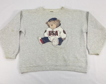Vintage 90s Bear Usa Graphic  Women Sweatshirt , Bear sweatshirt, Bear crewneck , Bear Art , Women sweatshirt cute , Size L