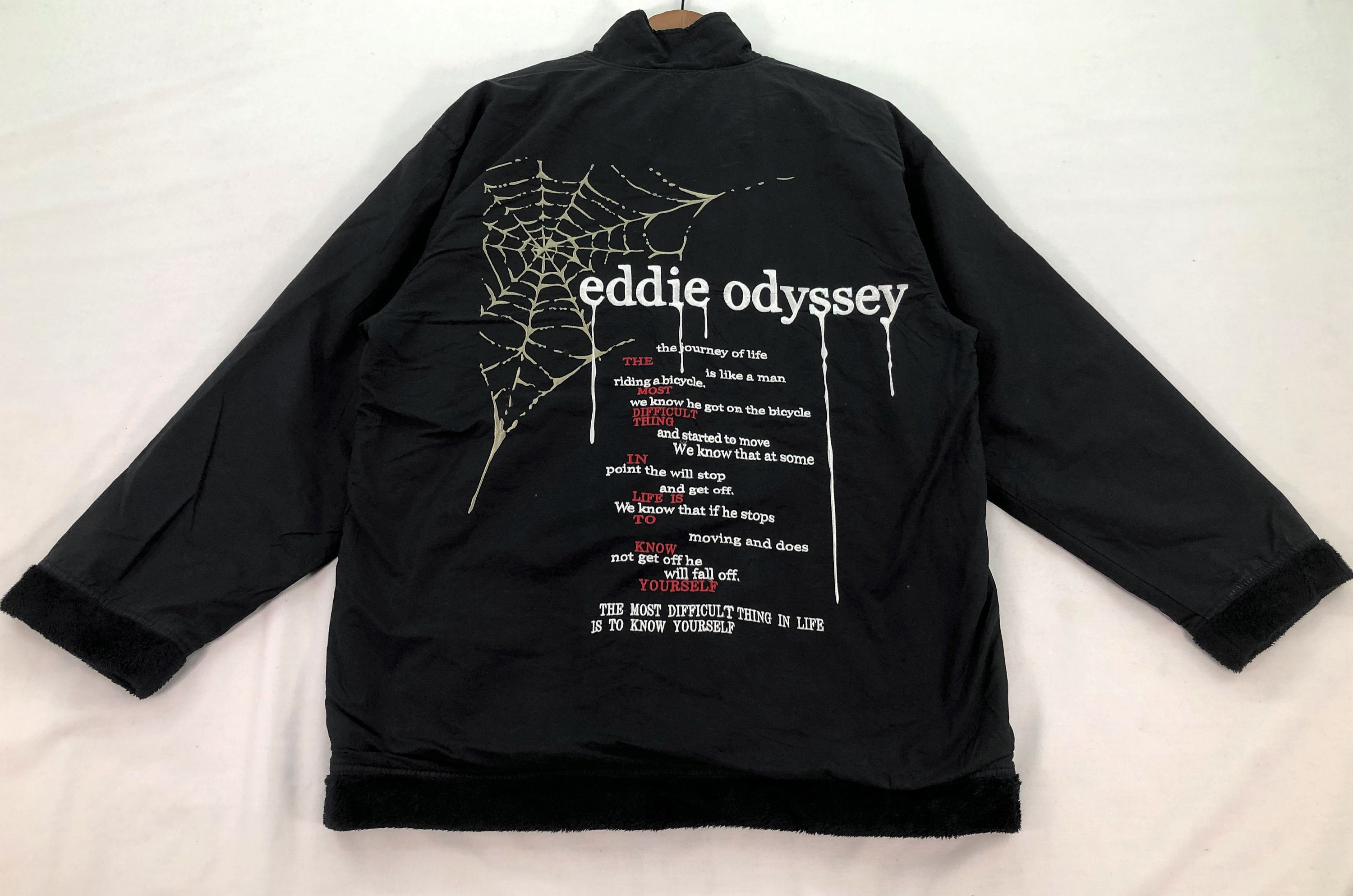 ジャケット・アウター odyssei_store Vintage Eddie Odyssey Black Jacket: Spiderweb Embroidered Japanese