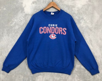Vintage Curie Condors Sweatshirt Basketball Crewneck High School Sweater Pullover Blue Sports Size M