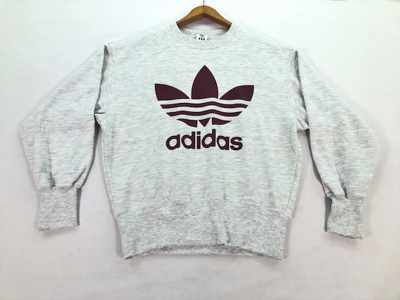 Vintage 90s ADIDAS Three Foil Logo Sweatshirt Adidas Crewneck Pullover Sweater Sportswear Medium Size Japan Made Etsy