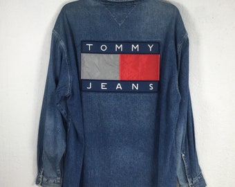 vintage Tommy Hilfiger Flag Denim Chemise Tommy Jeans Bouton Chemise Bleu Jeans Chemise Homme Streetwear Rétro Taille XL