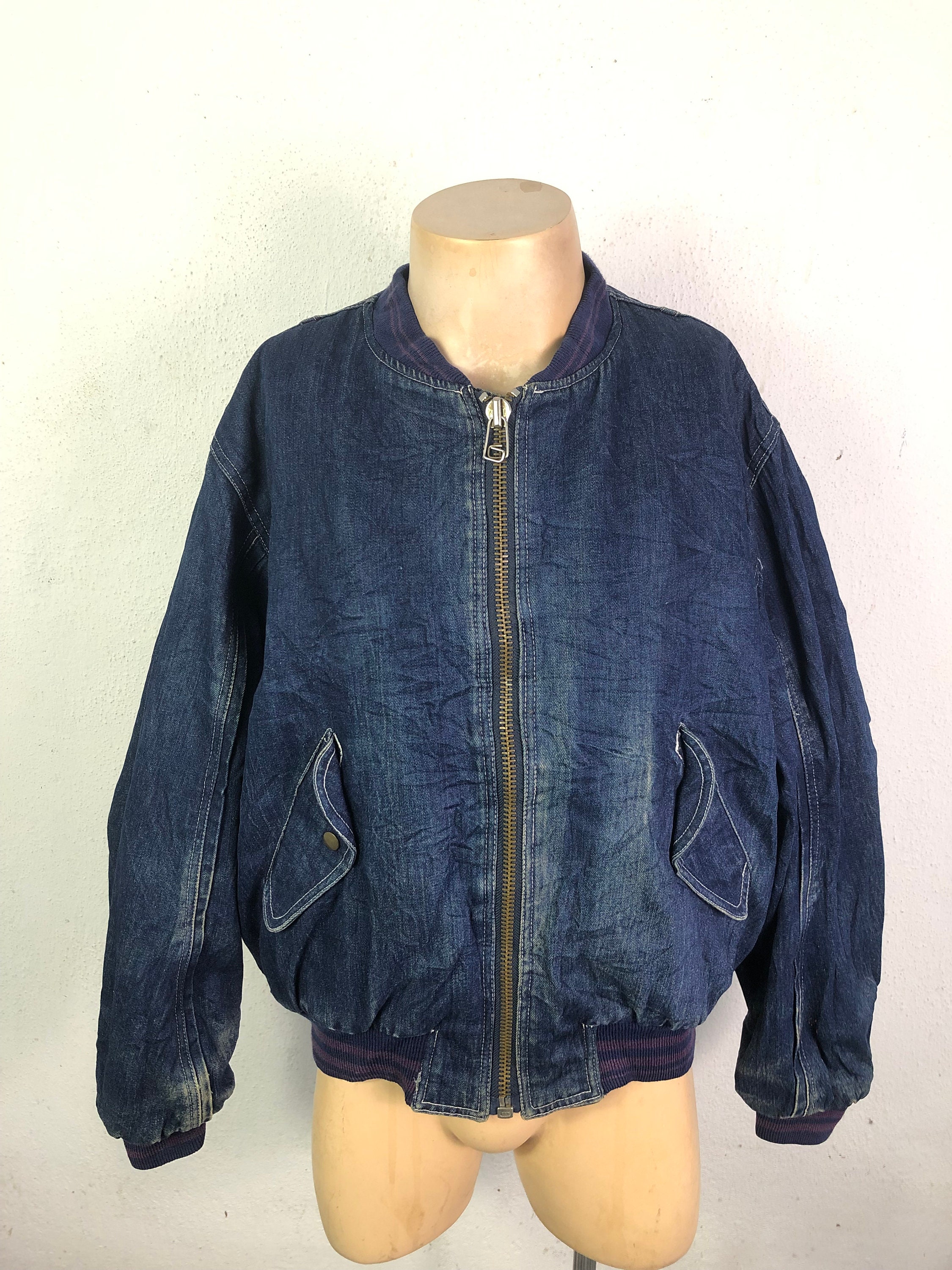 Vintage denim bomber clearance jacket