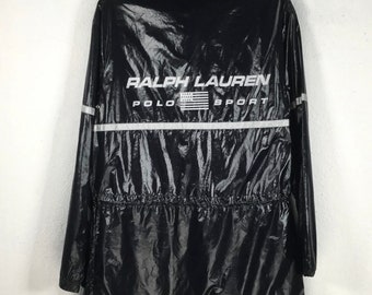 Vintage Polo Sport Ralph Lauren Nylon Jacket Black Parka Streetwear Men Women Button Zipper Closure Size S