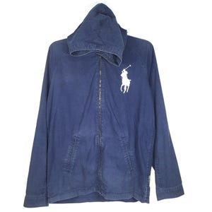 Vintage POLO RALPH LAUREN women jacket Extra Large Ralph Lauren Blue Jacket Polo Rl Pony Casual Retro  Zipper Cotton Jacket