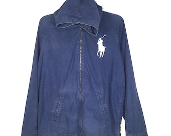 Giacca da donna vintage POLO RALPH LAUREN, giacca blu Ralph Lauren extra large, giacca in cotone con cerniera retrò casual Polo Rl Pony