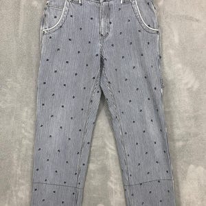 Jeans marrom japonês Hickory feminino azul marinho bordado logotipo jeans workwear streetwear azul listrado jeans tamanho M