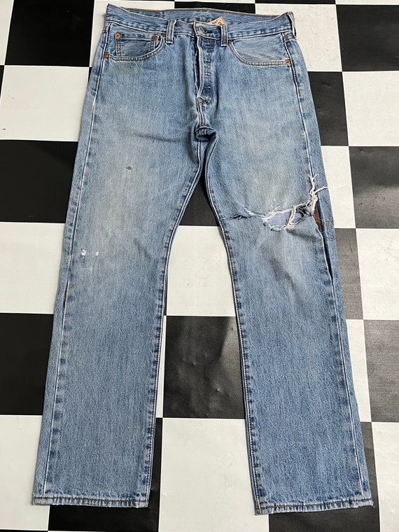 Vintage Levis 501 Ripped Jeans Light Wash Jeans Blue Men - Etsy