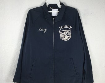 Chaqueta de trabajo azul Champion vintage de los años 60 / Logotipo bordado de la Orden Leal del Alce / Talla XL