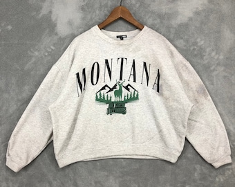 Vintage Montana Mountain Sweatshirt: Outdoor Print Art, Size XL