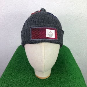 Harris Tweed Beanie Hat Gray Embroidered logo Designer Luxury Unisex
