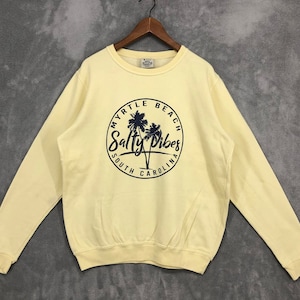Myrtle Beach Sweatshirt South Carolina Crewneck Jumper Holiday Casual Souvenir Yellow Beach Print Unisex Size M