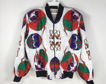 Vintage Rainbow Collection Baroque Bomber Jacket Women Streetwear Light Jacket Size XL