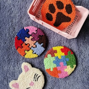 Coffee Coasters, Punch Needle Art, Mug Rug Coaster, Tufted Coaster, Cup Coaster