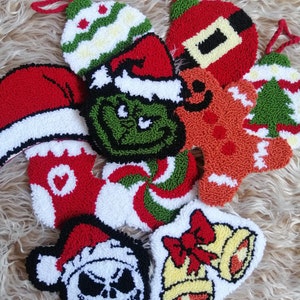 Christmas Punch Needle Coasters, Tufted Mug Rug, Tufting Art, Christmas Table Decor