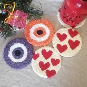 Coffee Coasters, Punch Needle Art, Mug Rug Coaster, Tufted Coaster, Cup Coaster