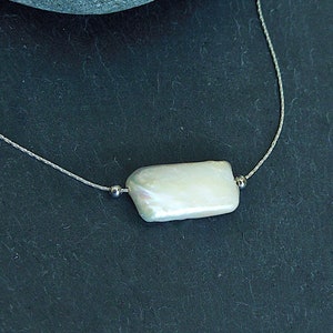 White baroque pearl necklace| White rectangle pearl necklace| Choker necklace| Cultured pearl necklace |Sterling silver necklace | Rare