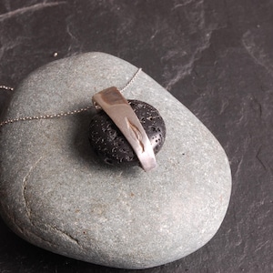 Women's necklace in 99.9% pure silver and volcanic stone – Unique handcrafted jewelry – black lava pendant and silver paste – Rare