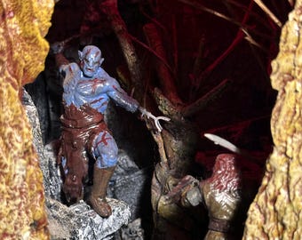 Handgemaakte boekensteun Torin en Azog: led-dioramaboekensteun