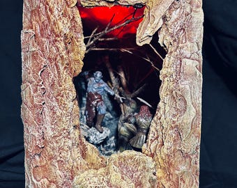 Rincón de libros Torin y Azog hecho a mano: Diorama LED sujetalibros