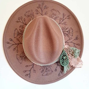 Custom Burned Fedora Hat: Handmade Wide Brim Sun Hat