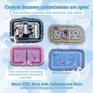 Kpop - Banners personalizados/tablero de nombres CUALQUIER grupo / Zerobaseone | texto | Enhypen | Niños callejeros | Ateez | Riize | Espa | BTS | Nmixx | monstruo bebé