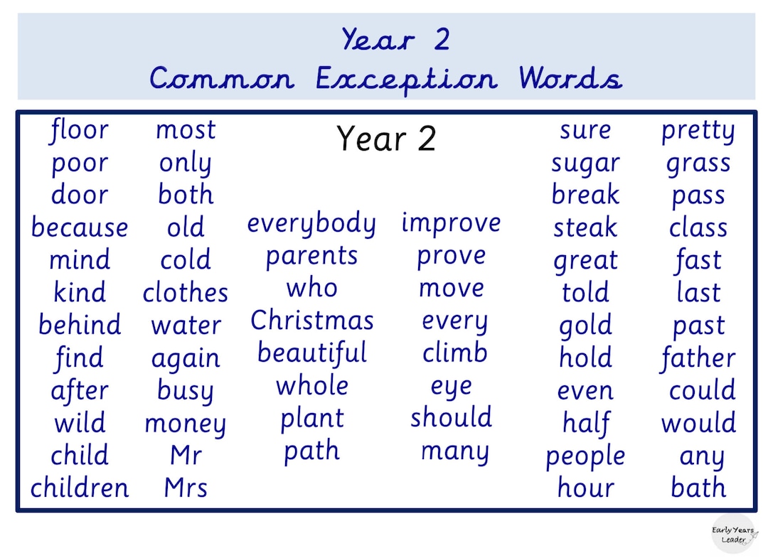 Year Two Common Exception Words - Etsy