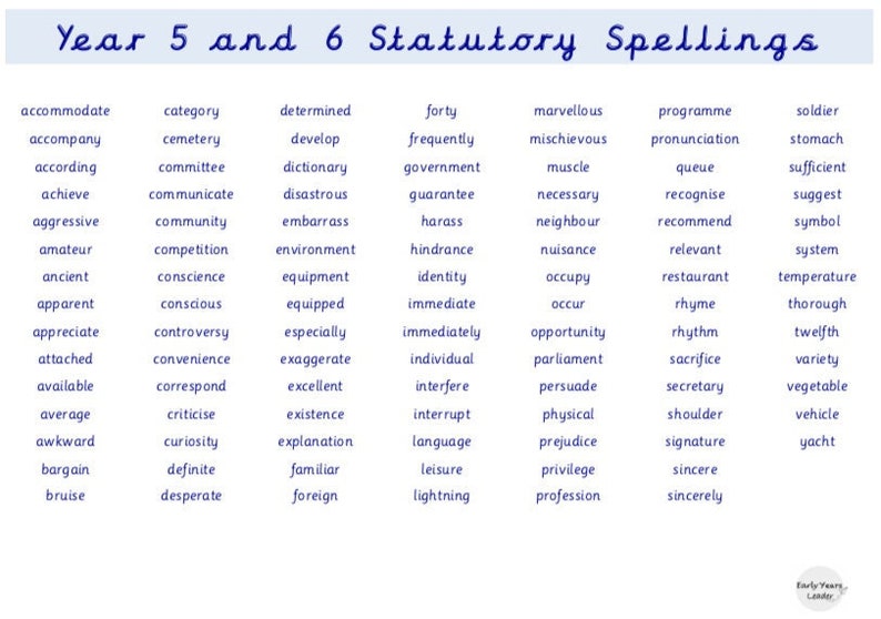 year-5-and-6-statutory-spelling-words-etsy