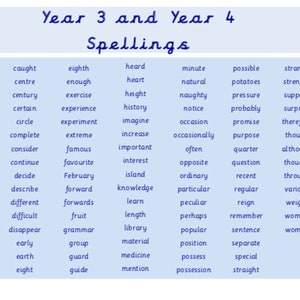 Year 3 and 4 Spelling Words