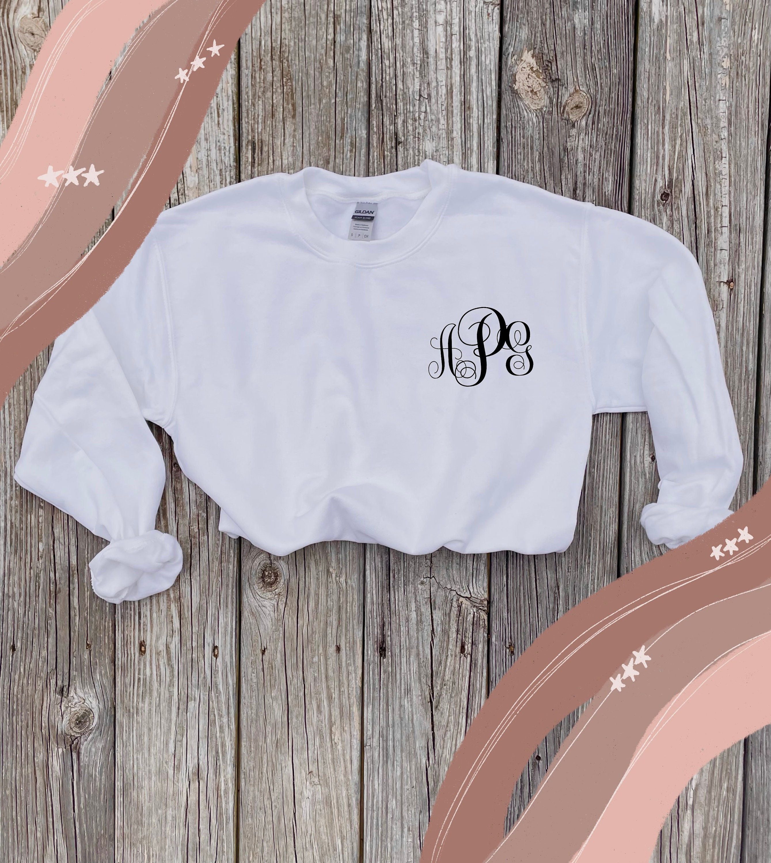 Custom monogram sweatshirt | white sweatshirt | Gildan