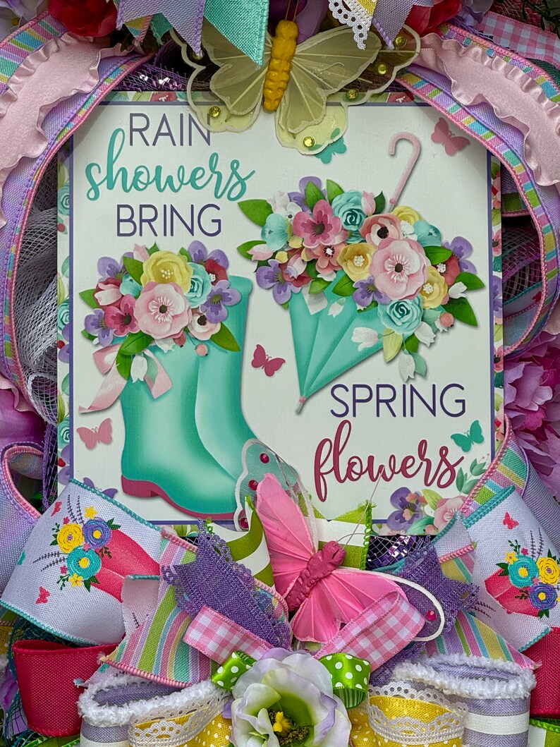 Spring Swag, Spring Front Door Wreath, Rain Showers Spring Flowers Swag ...