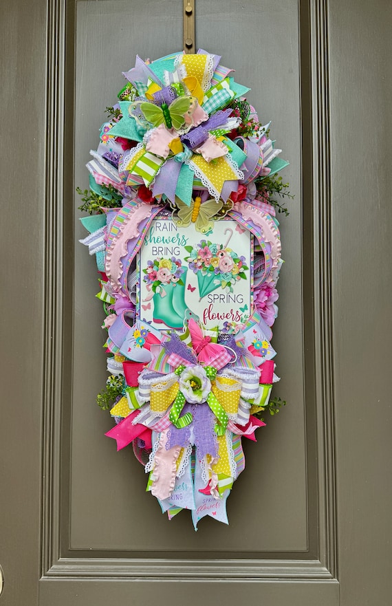 Spring Swag, Spring Front Door Wreath, Rain Showers Spring Flowers Swag, Spring Flowers Door Decor, Spring Easter Swag